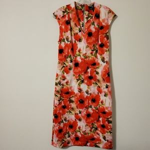Ronni Nicole Stretch Floral Print Cap Sleeve Sheath Dress V-Neck Size 8